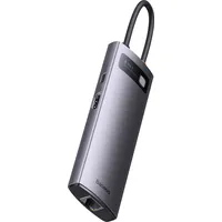 Baseus StarJoy Series, USB-C to 3x USB 3.0 + HDMI + USB-C PD + RJ45 (USB-C, 6 Ports), Dockingstation + USB Hub, Grau