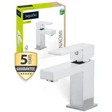 SANITOP-WINGENROTH 'aquaSu® Waschbeckenarmatur Naomi, Einhebelmischer mit Wasserspar-Mischdüse, Waschtischarmatur mit Excentergarnitur, Keramikkartusche, Standard-Befestigung, Messingkern, verchromt, 795715