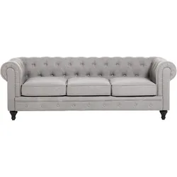 3-Sitzer Sofa hellgrau / dunkelbraun CHESTERFIELD