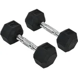 Homcom Hexagon Gummi-Hantel Griff Gerändelt Gewichte Metall Gummi Schwarz 2x5Kg