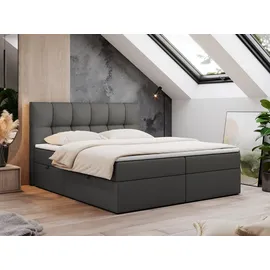 MKS Meble Boxspringbett 140x200 mit Bettkasten, Bett mit Multipocket - Matratze H4 Topper, Polsterbett 140x200 mit Bettkasten Kopfteil, Boxspringbett mit Mat... - Dunkelgrau
