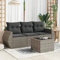 VidaXL 4-tlg. Garten-Sofagarnitur mit Kissen Grau Poly Rattan
