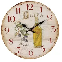 Linoows Mediterrane Landhaus Wanduhr, Küchenuhr, Olivenzweige und Flasche Olivenöl