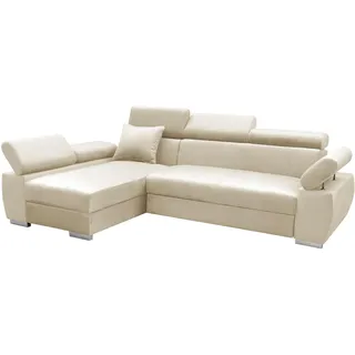 MEBLE-LUX - Ecksofa OTTO, Eckcouch mit Schlaffunktion, Federkern, Verstellbare Kopfstützen, Einfacher Klappmechanismus, Bettfunktion, Zusätzlicher Stauraum, Plüsch Beige, Links