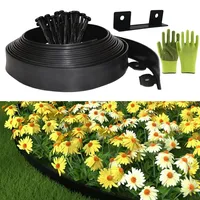 Flexible Rasenkante Kunststoff, Rasenkanten aus Kunststoff 5cmx10m, Inklusive 30 Ankerspitzen und 1 Verbinder, mit einem Paar Handschuhe, Gartenzaun decorativ (Schwarz, 5cmx10m)
