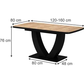 Vicco Fenaro 120 x 77,4 x 80 cm Eiche/Schwarz