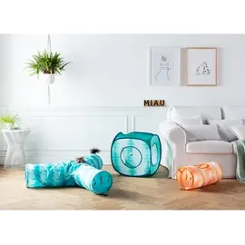 Dehner Katzenspielzeug, Katzentunnel Triplex, Ø 25 cm, Länge 50 cm, Polyester, blau