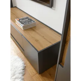 furn.design Wohnwand, Grau, Eiche Wotan, Holzwerkstoff, Metall, Nachbildung,Eiche, Holz Optik, Uni, 400x180x30 cm, Wohnzimmer, Wohnwände, Anbauwände