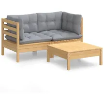 vidaXL 3-tlg. Garten-Lounge-Set mit Grauen Kissen Kiefernholz