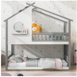Celya Kinderbett Hausbett, Kinderbett 90x200cm, mit Fallschutz und Barriere, Doppelbett grau