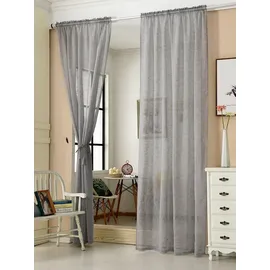 Woltu Gardinen transparent mit Kräuselband Vorhang Leinenoptik Halbtransparent Voile Leinenvorhang Stores Fensterschal Dekoschal Wohnzimmer Kinderzimmer Schlafzimmer, 140x245 cm Dunkelgrau(1 Stück)