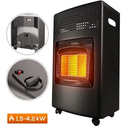 TroniTechnik® Gasheizer Gasheizofen Heizstrahler 4,2 kW Gas Heizung inkl. Gasdruckregler & Gasschlauch 3 Heizstufen 4200W
