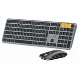 ProtoArc KM100-A Beleuchtet Tastatur Maus Set Kabellos für Mac, Bluetooth QWERTZ Funk Tastatur mit Maus, Wireless Flach Keyboard Multi-Gerät für MacBook Pro, MacBook Air, iPhone, iPad, Grau