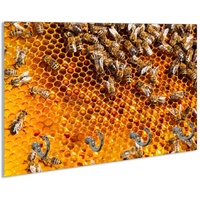 Wallario Schlüsselbrett Honigwaben mit Bienen, (inkl. Aufhängeset), 30x20cm, aus ESG-Sicherheitsglas gelb