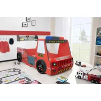 Aileenstore Autobett Kinder 90x200 cm Feuerwehrbett "Rio Firetruck" mit LED-Licht und Sirenenoptik