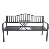 Metall Gartenbank mit integriertem Tisch - 150 x 56 cm - Sitzbank 2in1 anthrazit pulverbeschichtet - Parkbank Bank mit Klapptisch Ablage für Garten Balkon Terrasse 450kg Belastbarkeit wetterfest