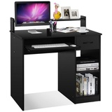 Costway Schreibtisch, mit Ablage, Schublade, Tastaturauszug schwarz
