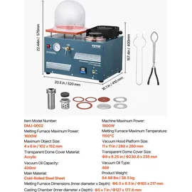 Vevor Vakuum-Einbettgussmaschine 2 L mit Schmelzofen & praktischer Öleinspritzöffnung, Metallschmuckgusswerkzeug Vakuumgussmaschine zum Gießen von Schmuck und Schmelzen von Schrott Silber Gold Kupfer