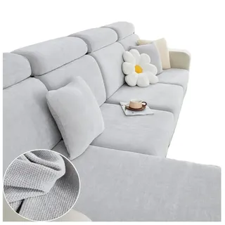 Coonoor Sofahusse Sofabezug Ecksofa L Form Stretch Chenille Sofa, Überzug Universal Couchbezug grau