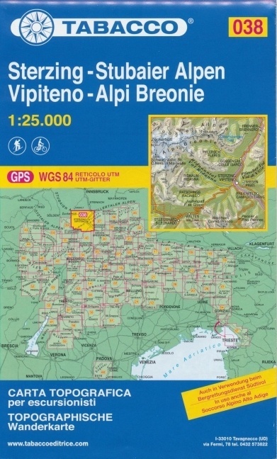 Tabacco Topographische Wanderkarte Sterzing  Stubaier Alpen. Vipiteno  Alpi Breonie  Karte (im Sinne von Landkarte)