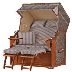 Mr. Deko Strandkorb - bene living - Schaalsee Mahagoni - PE grau - Modell 501 - inkl. Liftersystem