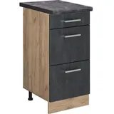 Vicco Regal, Küchenschrank mit Schublade R-Line Schwarz Beton Eiche 40 cm Anthrazit