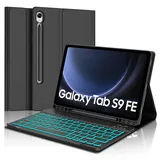 SENGBIRCH Tastatur Hülle für Samsung Galaxy Tab S10 FE 2025/S9 FE 2023 10.9" - QWERTZ Deutsche 7 Farben Hinterleuchtete Abnehmbare Bluetooth Wireless Tastatur für Galaxy Tab S9 11" 2023, Schwarz