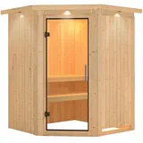 Karibu Nanja - 68 mm Systemsauna - 230 Volt Plug & Play - Ohne Ofen - Inkl. Dachkranz - Klarglas Ganzglastür