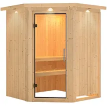 Karibu Nanja - 68 mm Systemsauna - 230 Volt Plug & Play - Ohne Ofen - Inkl. Dachkranz - Klarglas Ganzglastür