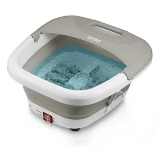 First Austria TZS FIRST AUSTRIA Fußmassagegerät mit Massagefunktion 500W, 3 Aufsätze & 8 Massagerollen, bis Größe 47, Vibrations- und Sprudelmassage, Rotlicht-LED & Heizfunktion, Klappbar grau