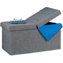 Relaxdays Sitzbank, mit Stauraum, faltbar, gepolstert, klappbarer Deckel, Flur, Schlafzimmer, Truhenbank, dunkelgrau