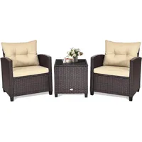 Goplus Balkonmöbel Set Polyrattan Gartenmöbel Tisch Stühle Lounge Kissen