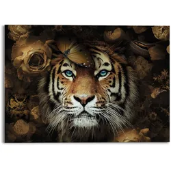 Glasbild REINDERS "Glasbild Tiger Tierreich - Blumen - Herbstfarben - Blaue Augen", braun, B:70cm H:50cm, Acrylglas, Bilder