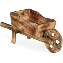 Relaxdays Pflanzschubkarre, 2er Set, flambiertes Holz, Gartendeko, Vintage Design, Blumenkarre zum Bepflanzen, natur