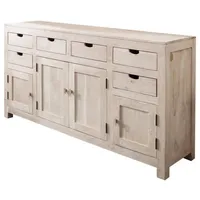 Massivmoebel24 Sideboard Akazie 180x45x95 white stone getüncht NATURE WHITE