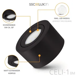 SSC-LUXon CELI-1BM flache LED Deckenleuchte Aufputz rund - mit tauschbarem LED Modul 4W neutralweiß 230V - Spotleuchte schwarz
