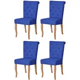 Casa Padrino Chesterfield Neo Barock Esszimmer Stuhl 4er Set Blau / Naturfarben - Küchenstühle Set - Esszimmer Möbel - Chesterfield Möbel - Neo Barock Möbel