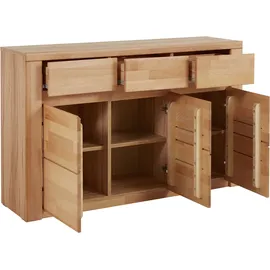 Home Affaire Sideboard HOME AFFAIRE "Burano,127cm breit, Fronten Massivholz,3 Türen,3 Schubladen,6 Fächer", braun (eiche teilmassiv), B:127cm H:80cm T:35cm, FSC-zertifiziertes teilmassives Holz, Sideboards, Sideboard, Holz massiv,Holzwerkstoff,Griffmulden,Böden