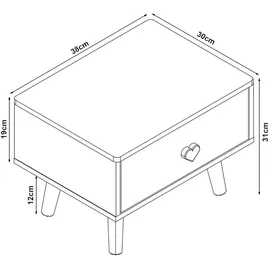 [en.casa] Nachtschrank Sandnes 31 x 38 x 30 cm Weiß/Rosa