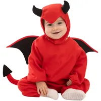 Funidelia Teufel Kostüm für Babys mit Overall, Kapuze, Flügeln und Schwanz, Dämonen Outfit, Halloween- und Karnevalskostüme – Größe 12-24 Monate