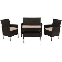 Mendler Poly-Rattan Garten-Garnitur HWC-N98, Sitzgruppe Lounge-Set, Metall Glas Stoff/Textil (180g/m2) braun, Kissen creme
