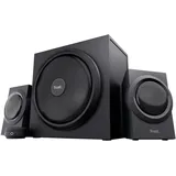 Trust Yuri 2.1 PC Lautsprecher mit Subwoofer, 120W Spitzenleistung, Subwoofer aus Holz mit einem Starken 5,25 Zoll-Basstreiber, Lautstärkeregelung mit Kopfhörer- und Line-In-Anschluss, Schwarz