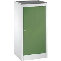 C+P Werkzeug-Beistellschrank mit Drehtür, 2 Böden und Schublade, H1020xB500xT500mm Front Resedagrün Korpus Lichtgrau