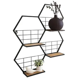 Dekoleidenschaft Wandregal "Hexagon" aus Metall, schwarz, 4 klappbare Böden aus MDF, Wanddeko, Wandschmuck