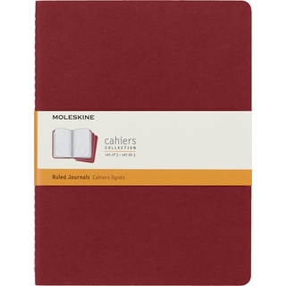 Moleskine Cahier S31076 Notizhefte (liniert, X-Large, Kartoneinband) 3-er-Set preiselbeerrot