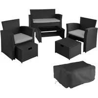 Tectake Modena Rattan Sitzgruppe 5-tlg. schwarz/grau inkl. Schutzhülle
