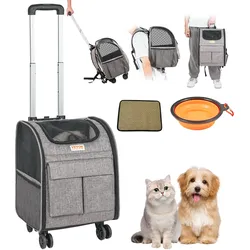 VEVOR Hundetrolley Faltbarer Hunderucksack Max.8,1kg Tragfähigkeit Transporttasche aus 600D Oxford-Stoff Hundewagen mit 5 Aufbewahrungstaschen Haustier Trolley Ideal für Autoreisen oder Ausflüge