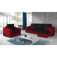 Fun Möbel Ecksofa Set COLLIN Ottomane Rechts + Sessel Rot / Schwarz - Rot