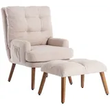 Merax Relaxsessel Liegesessel 5 Stufen, mit verstellbarer Rückenlehne,Ohrensessel mit Hocker beige