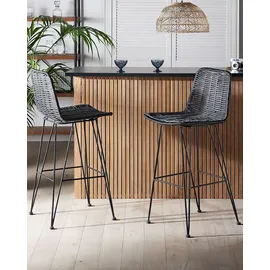 Beliani Barhocker 2er Set Rattan Schwarz